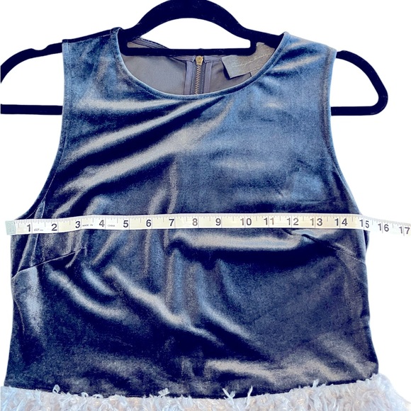 Sunday In Brooklyn Anthropologie Feather Grey Blue Velvet Sleeveless Dress S - Picture 10 of 11